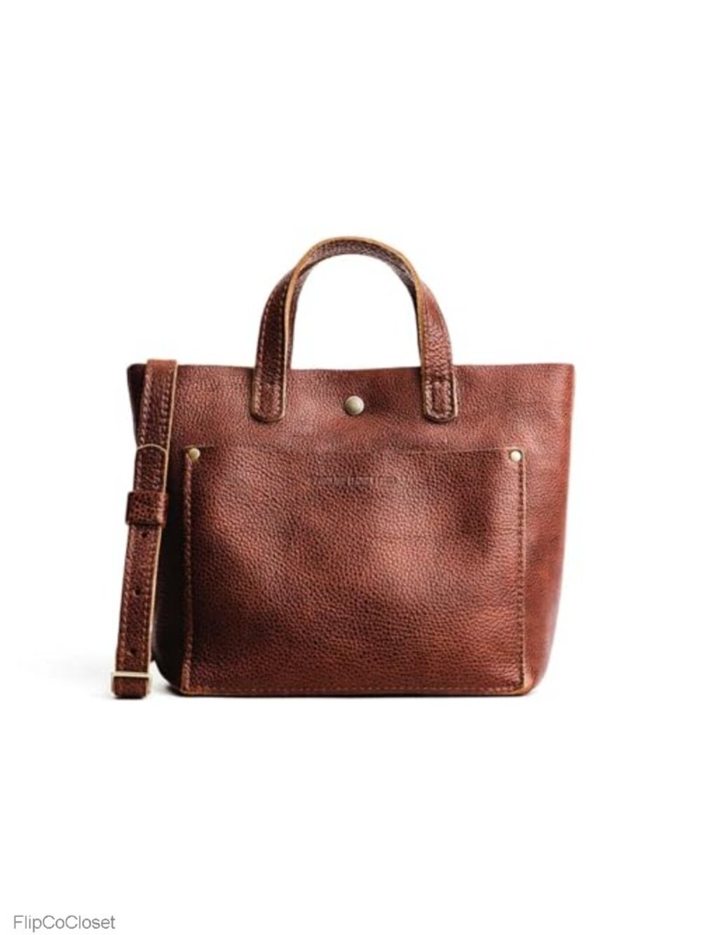 Women's Full-Grain Leather Mini Crossbody Tote Handmade Snap Closure